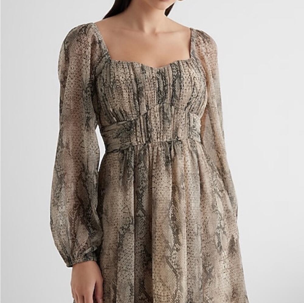 Express Snake Print Brown Long Sleeve Dress Size XS NWT